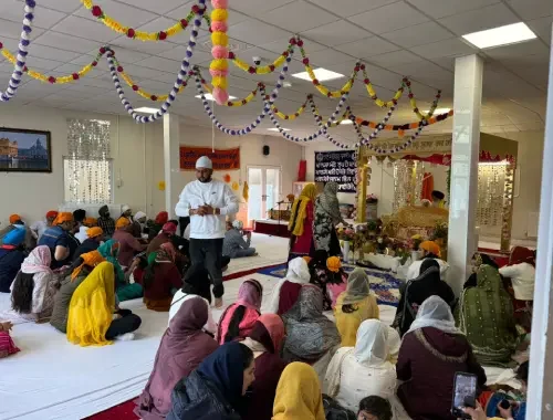 Sikh community gathering and cultural event at a gurdwara